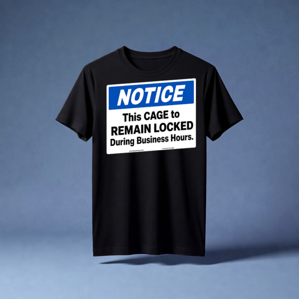 NOTICE This CAGE to REMAIN LOCKED Business Hours (Blue)
